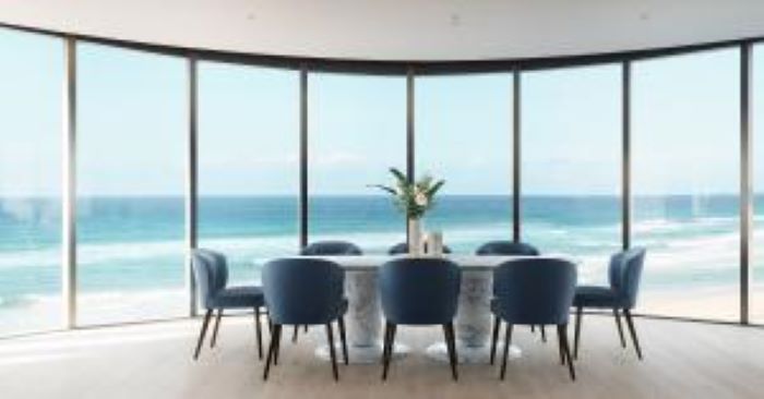 Spectacular uninterrupted views of the beach and ocean from Royale Beach Home "penthouse" style apartments on lower levels - artist impression.